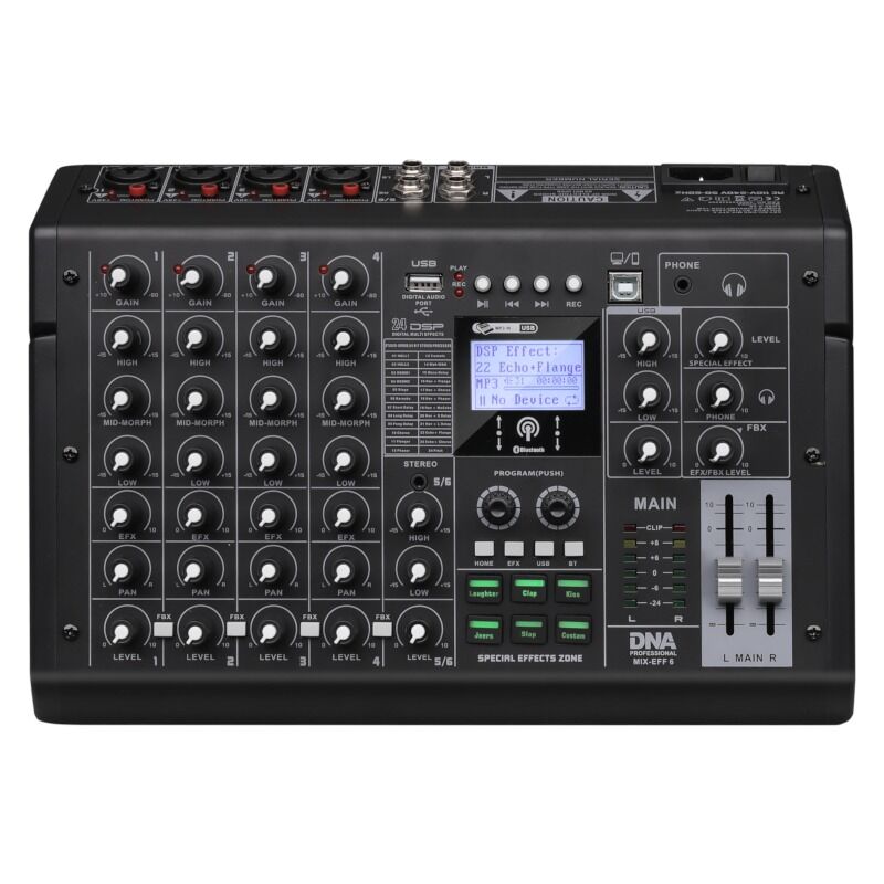 DNA MIX-EFF 6 Analogmixer 6 Kanäle mit Bluetooth, USB und DSP