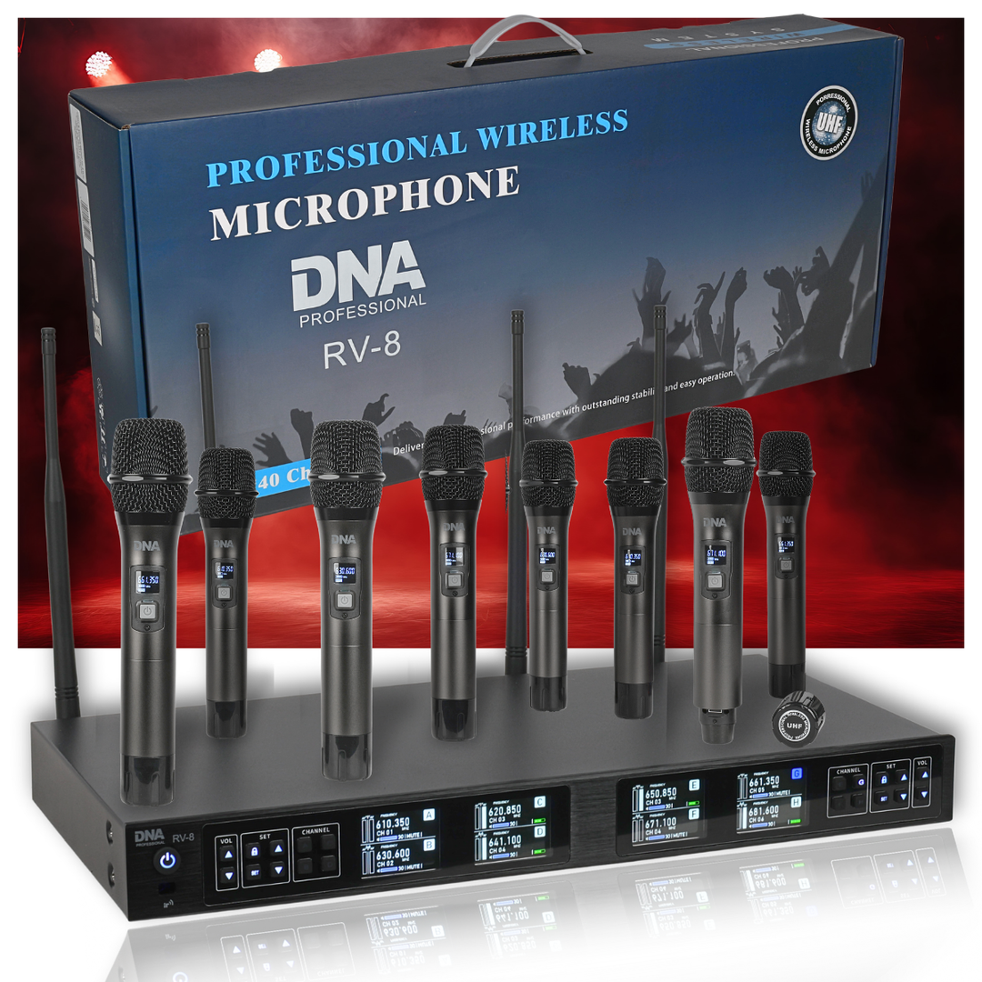 DNA RV-8 Trådløst UHF Mikrofon Sæt med 8 Håndholdte Mikrofoner