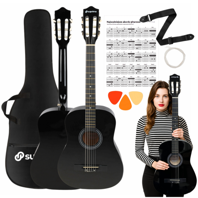 Suprimo CGS2 BK Klassisches Gitarrenset 4/4, Schwarz