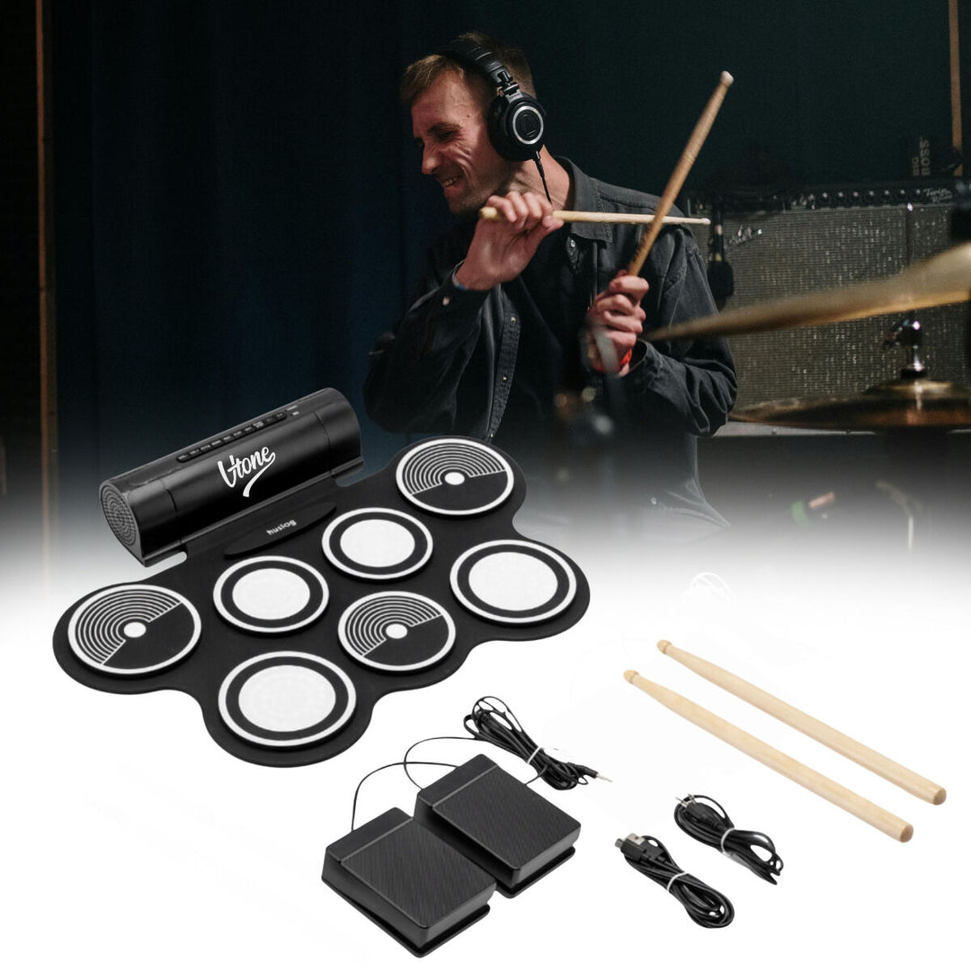 V-TONE RD7 Elektronisches Schlagzeug – Roll-Up Drum Kit mit 7 Pads, Pedale und Lautsprecher