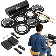 V-TONE RD7 Elektronisches Schlagzeug – Roll-Up Drum Kit mit 7 Pads, Pedale und Lautsprecher
