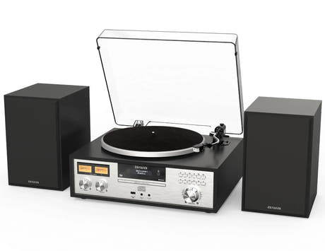 AIWA LPS-1 HiFi-Plattenspieler mit DAB+, CD, Bluetooth und Lautsprechern, schwarz