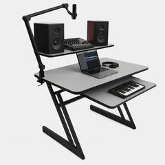 Studiotisch mit Regalen und Auszug für keyboard (120 cm)