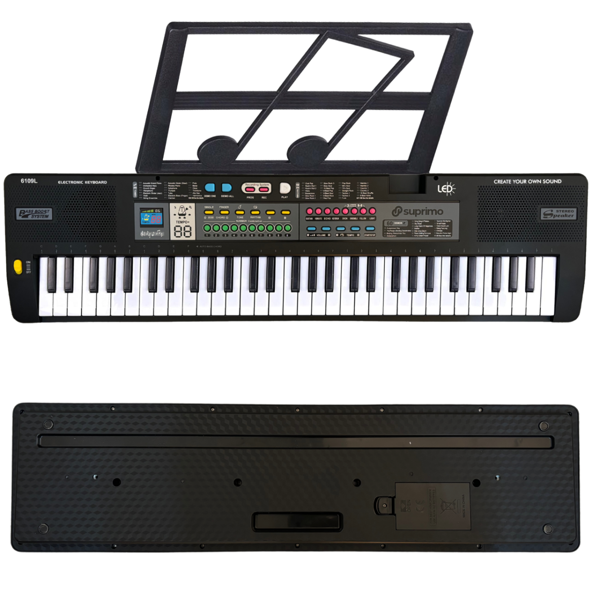 SUPRIMO 6109L batteriebetriebenes Keyboard für Bildungszwecke mit Hintergrundbeleuchtung