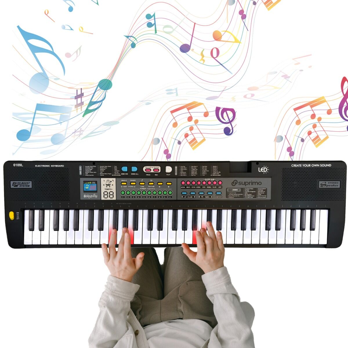 SUPRIMO 6109L batteriebetriebenes Keyboard für Bildungszwecke mit Hintergrundbeleuchtung