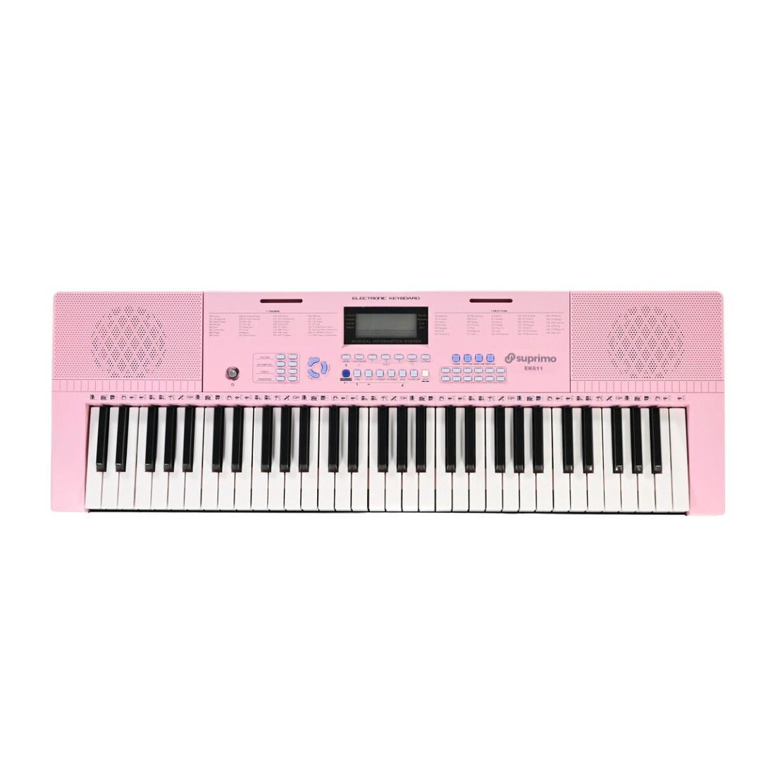 SUPRIMO Keyboard 61 Tasten Pink mit Mikrofon und Notenständer