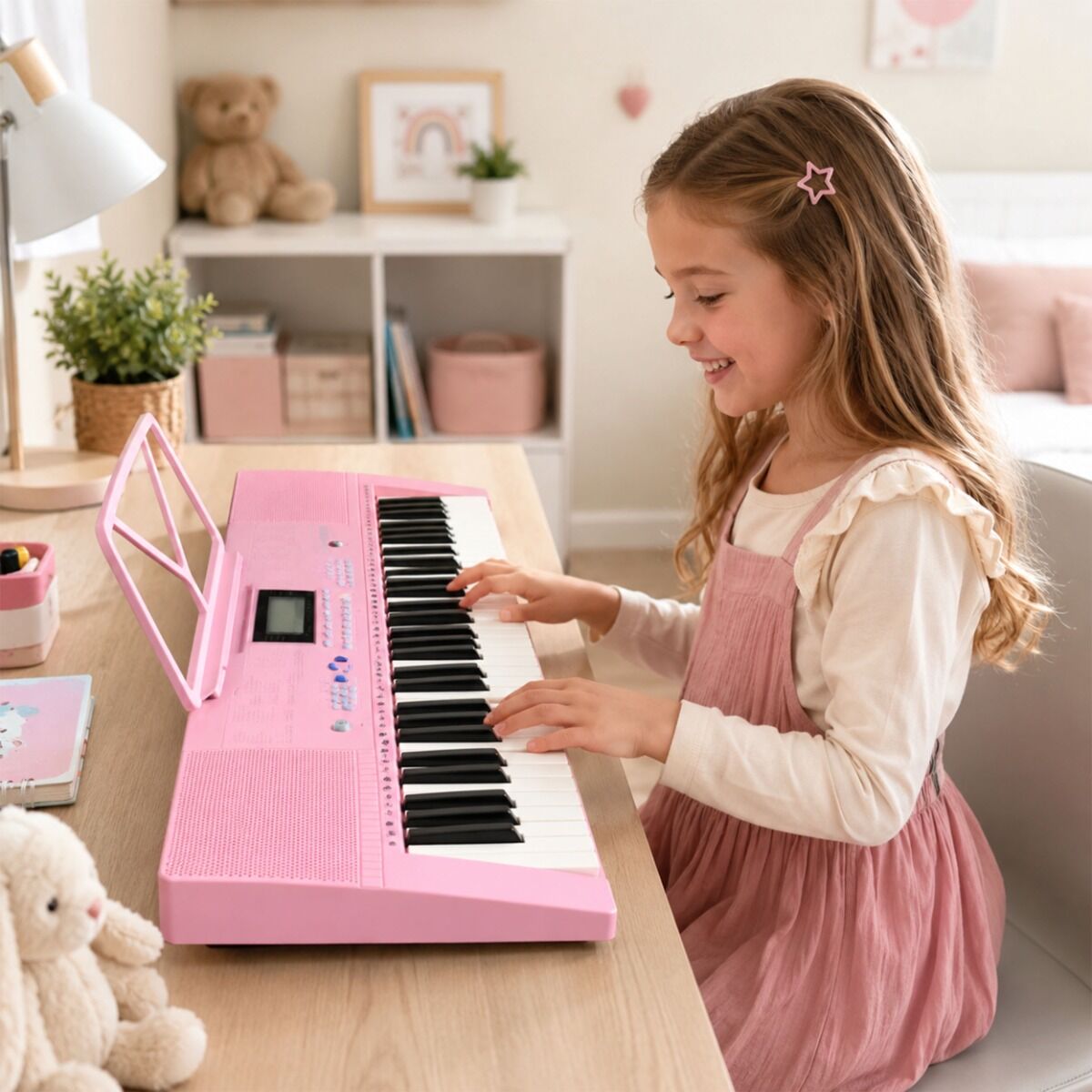 SUPRIMO Keyboard 61 Tangenter Pink med Mikrofon og Nodestativ