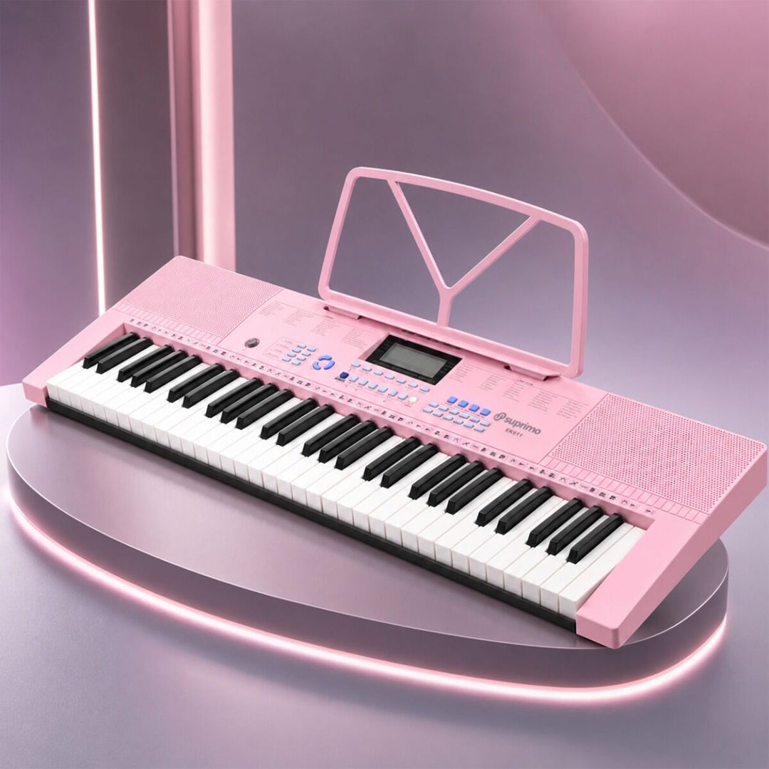 SUPRIMO Keyboard 61 Tasten Pink mit Mikrofon und Notenständer