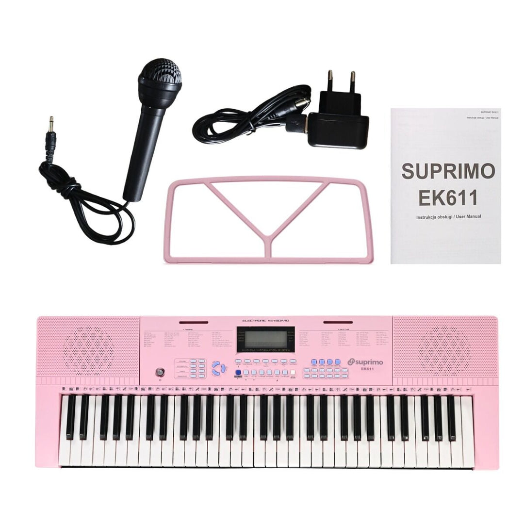 SUPRIMO Keyboard 61 Tasten Pink mit Mikrofon und Notenständer