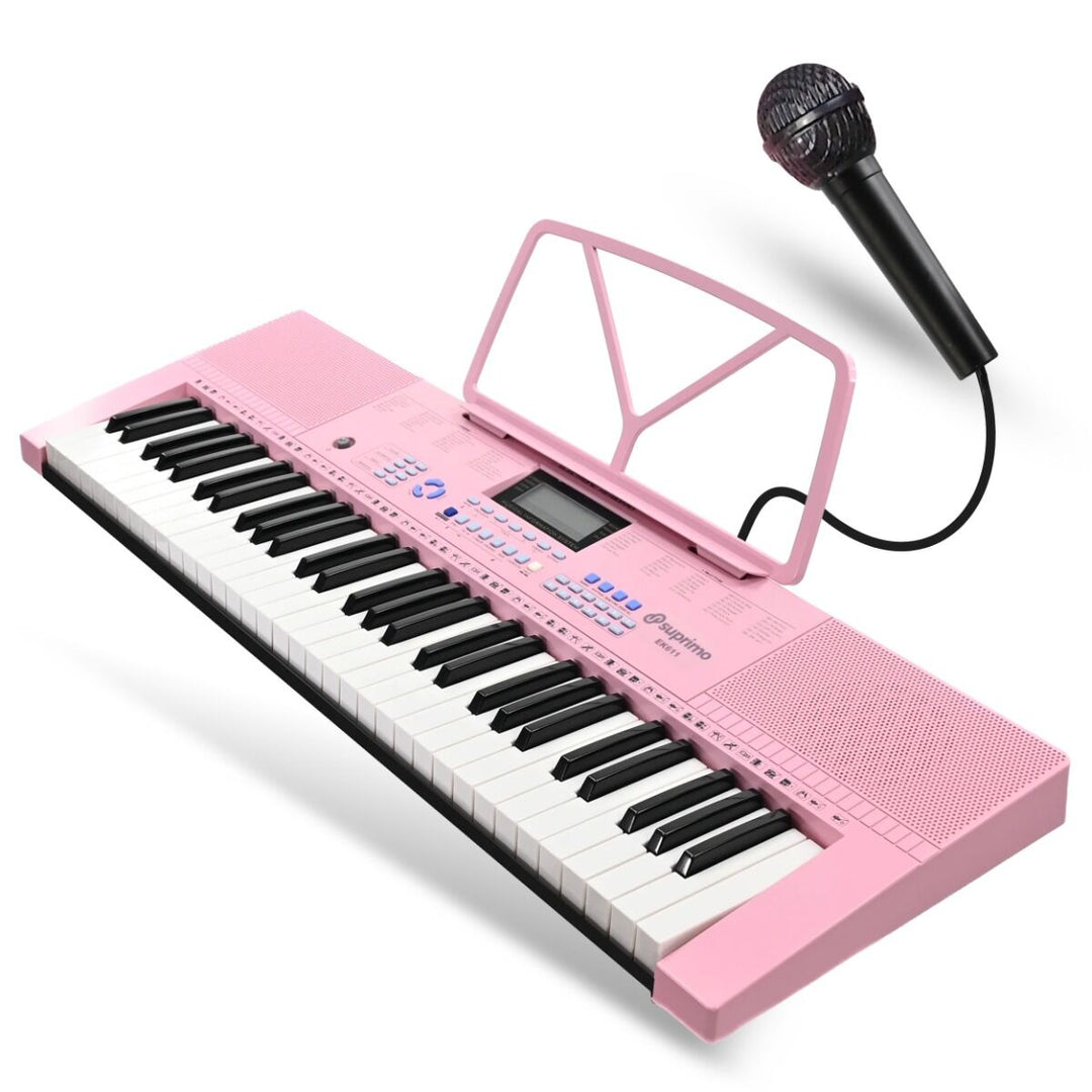 SUPRIMO Keyboard 61 Tasten Pink mit Mikrofon und Notenständer