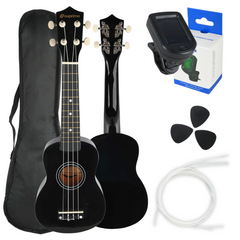 Ukulelen-Set mit Etui, Tuner und Zubehör, Schwarz
