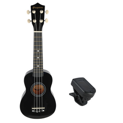 Ukulelen-Set mit Etui, Tuner und Zubehör, Schwarz