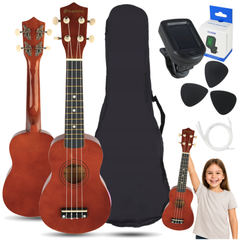 Ukulelenset mit Etui, Tuner und Zubehör,Dark Wood
