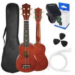 Ukulelenset mit Etui, Tuner und Zubehör,Dark Wood