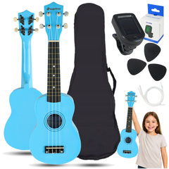 Ukulelenset mit Etui, Tuner und Zubehör, Blau