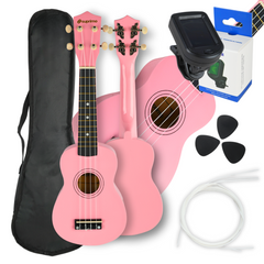 Ukulelenset mit Etui, Tuner und Zubehör, Pink