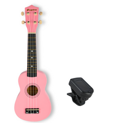 Ukulelenset mit Etui, Tuner und Zubehör, Pink