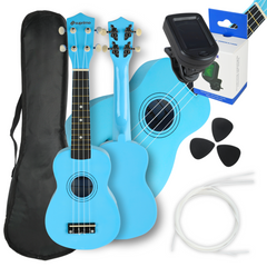 Ukulelenset mit Etui, Tuner und Zubehör, Blau
