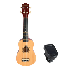 Ukulelenset mit Etui, Tuner und Zubehör, Naturholz