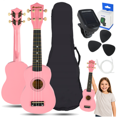 Ukulelenset mit Etui, Tuner und Zubehör, Pink