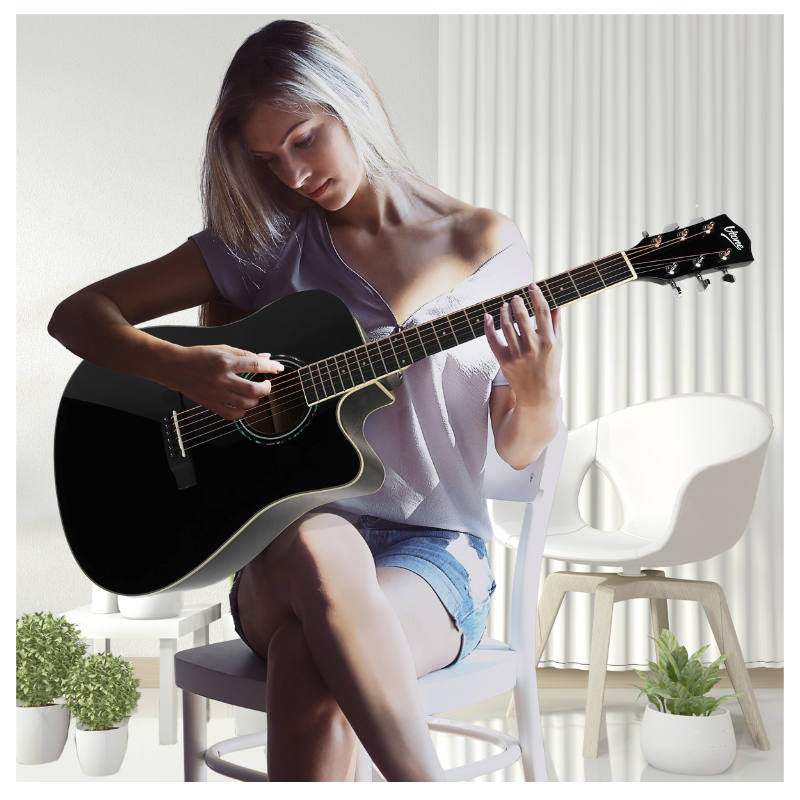 V-TONE VEAG1 CE BK elektroakustische Gitarre 4/4 Dreadnought Cutaway schwarz