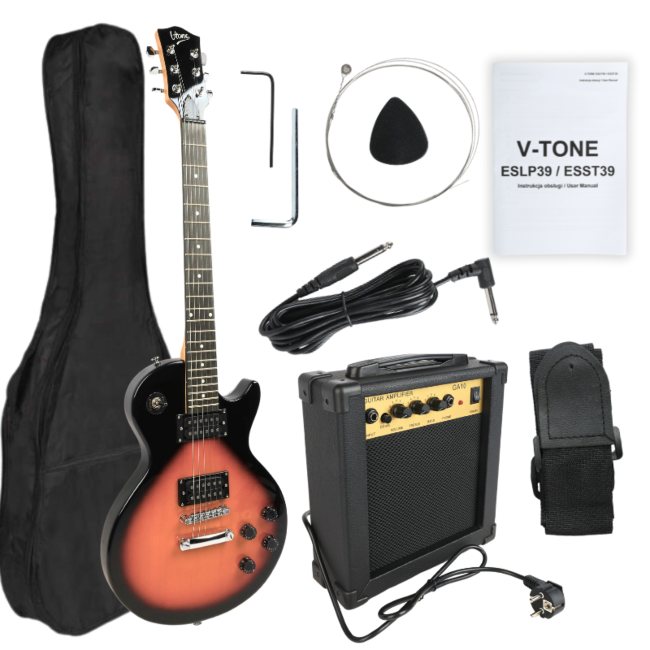 V-Tone ESLP39 SB 4/4 Les Paul E-Gitarrenset mit Verstärker, Sunburst