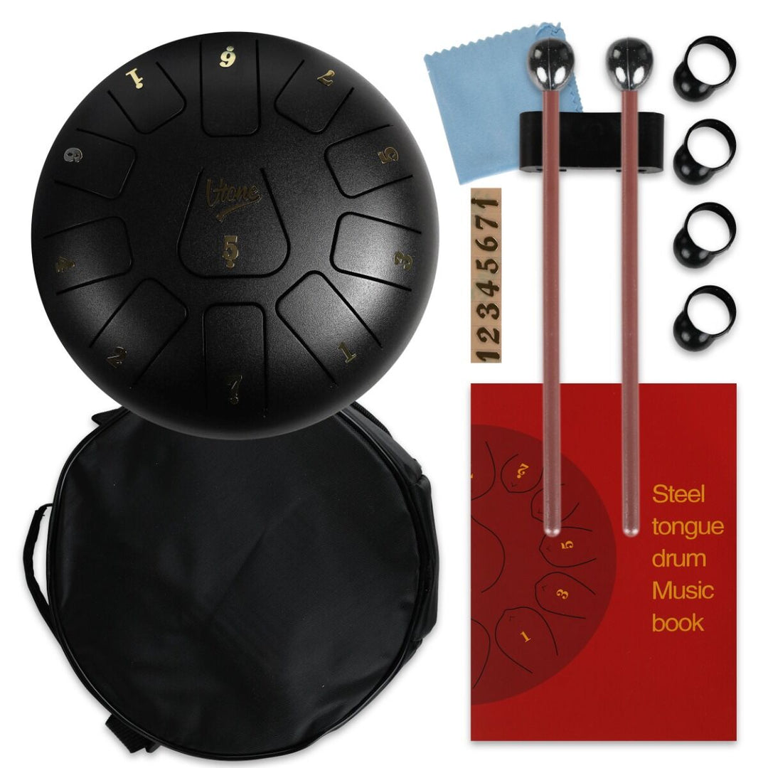 Tongue Drum 8" Schwarz inkl. Zubehör (11 Töne)