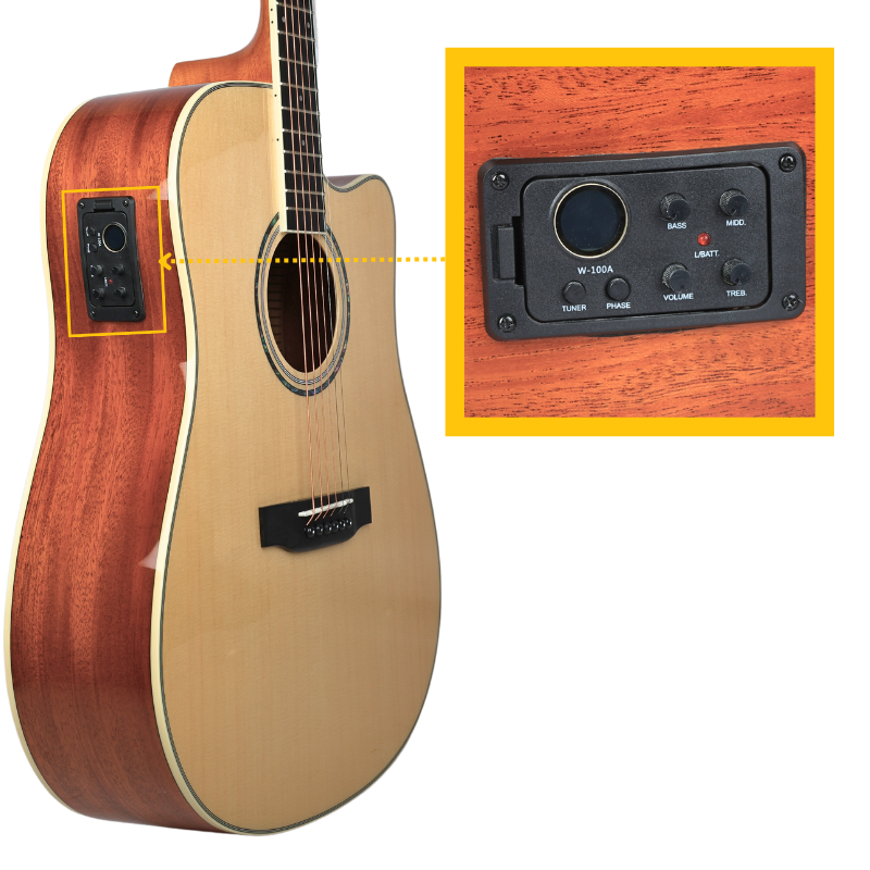 V-TONE VEAG1 CE NT Elektroakustische Gitarre 4/4 Dreadnought Cutaway – Natur