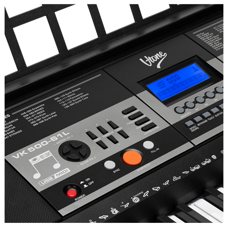 V-TONE VK-500 61L Keyboards – 61 Tangenter mit LED-Lernfunktion für Kinder und Anfänger
